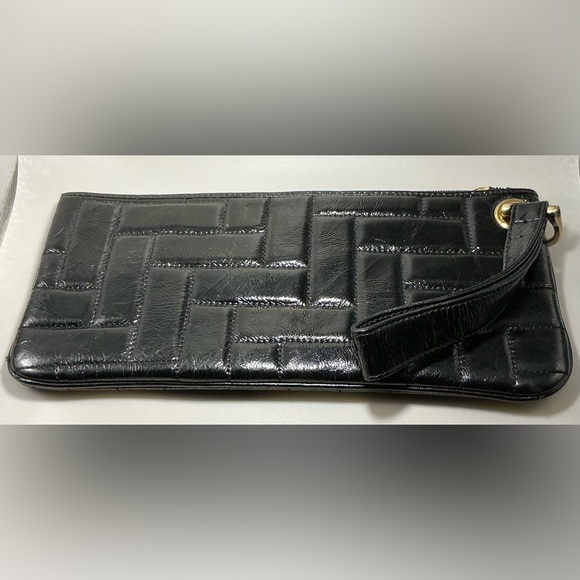 Rare Vintage HOBO International Black Patent Leather Zip Wallet Wristlet Handbag - Picture 1 of 3